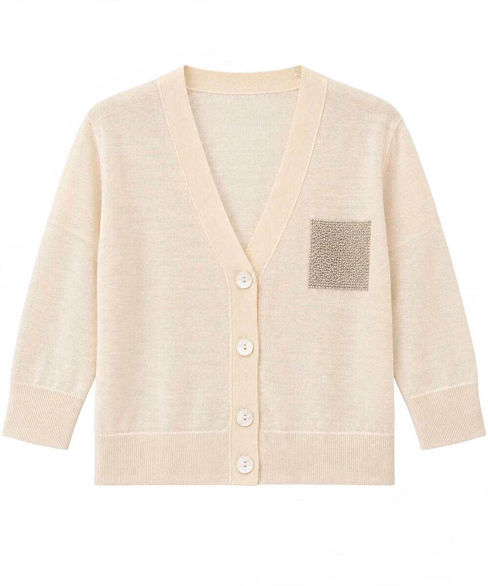 NEW PESERICO women's quarter length sleeve cotton blend cardigan in quartz sand